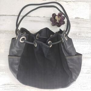 J Jill Black Leather Cinch Purse Shoulder Bag